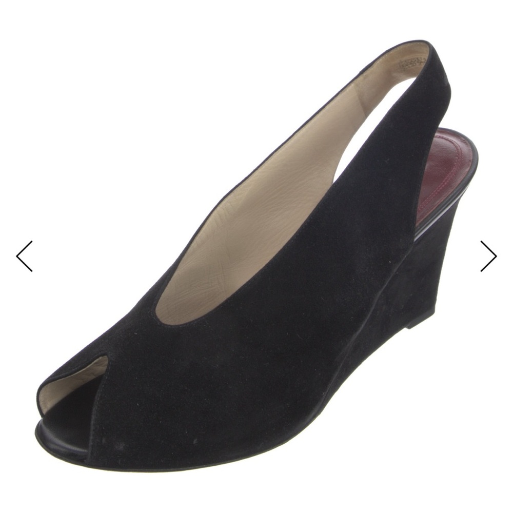 CELINE - black suede, peep, toe, wedge